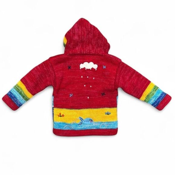 American South Side Sweater Toddler 2T Red Hooded Zip Peruvian Knit Animals - Picture 2 of 6